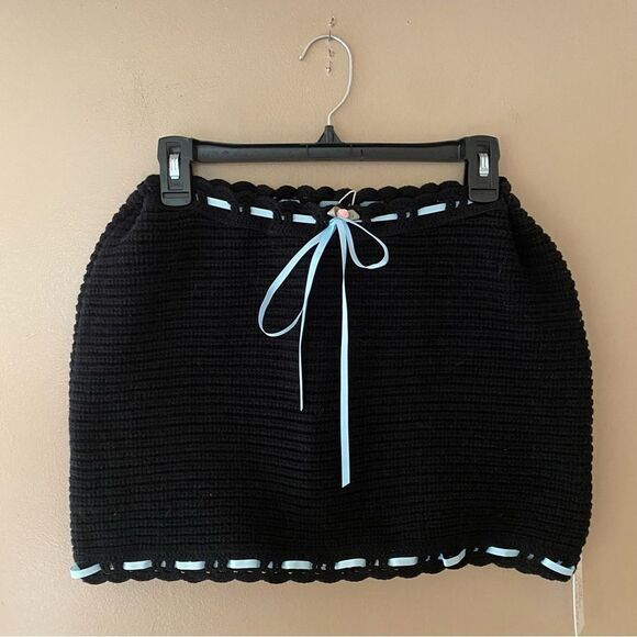 For Love & Lemons Kelsey Crochet Mini Skirt black ribbon coquette vintage NWT M - Picture 12 of 12